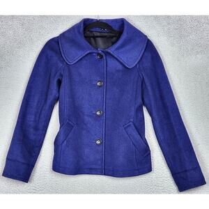 THEORY Coat Womens Size P US Size 0 Blue Shawl Collar Button Up 100% Virgin Wool